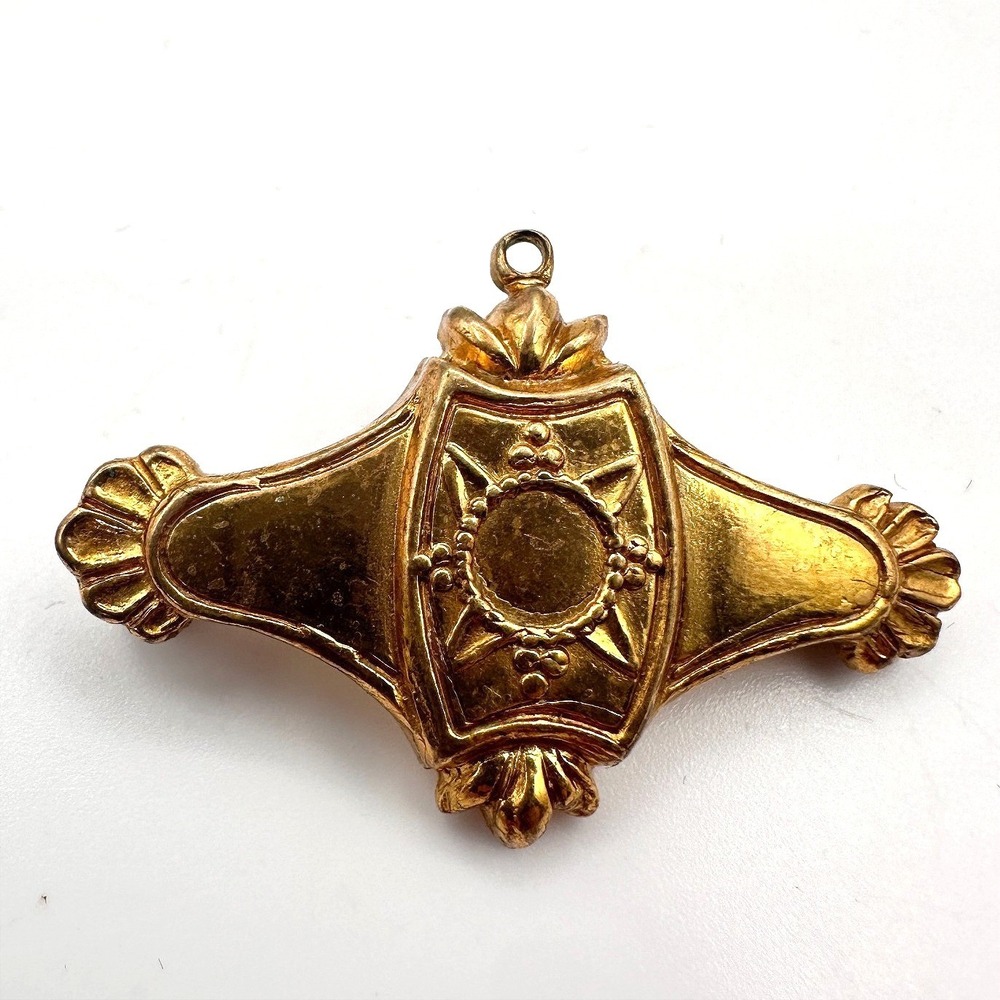Vintage 80s Gold Tone Ornate Geometric Bar‎ Brooch Pin Victorian Revival Jewelry